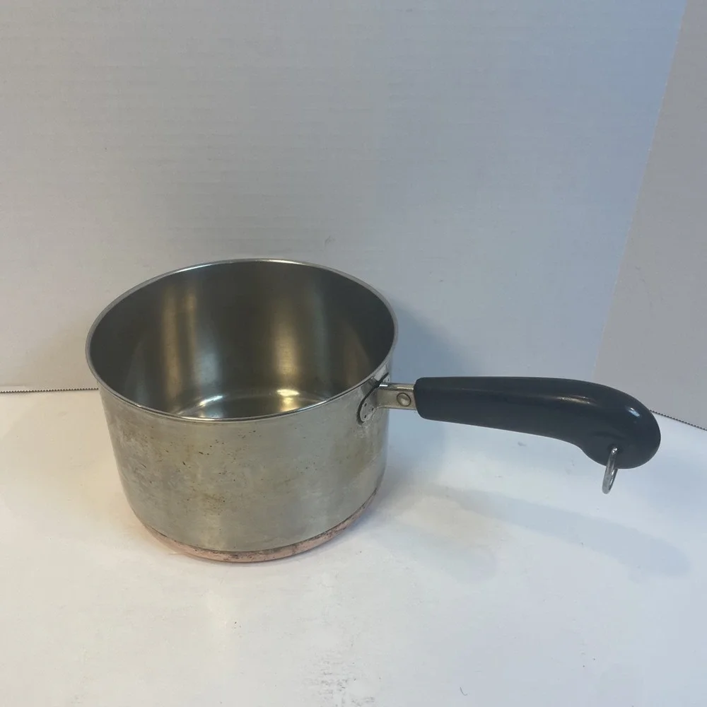 Revere Ware Saucepan 3 Qt Silver 1801 Copper Clad Bottom Stainless Steel no lid